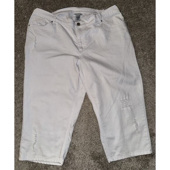 Catherines Women's Distressed Denim Capri Cropped White Stretch Plus Size 18W - Picture 1 of 6